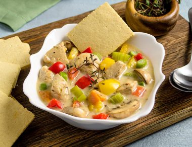 Chicken Pot Pie Soup with Pie Crust Crackers