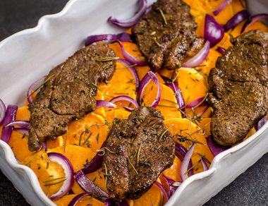 Fancy (But Easy) Roasted Lamb Steaks with Sweet Potatoes