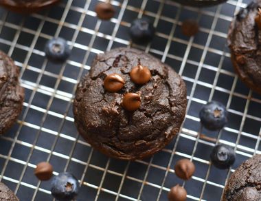 Chocolate Avocado Blueberry Muffins