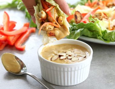 Healthy Chicken Lettuce Wraps with Almond Butter Sauce