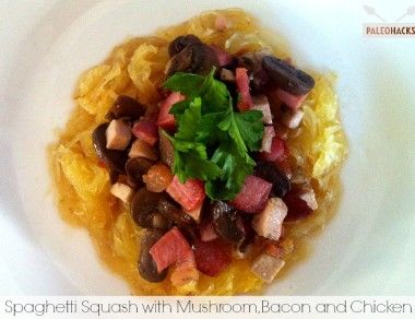 Spaghetti Squash with Mushroom, Bacon and Chicken