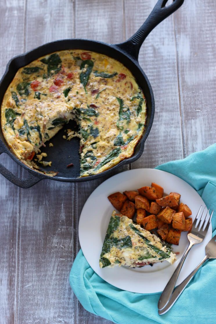 Bubbly Hot Bacon Spinach Frittata Paleo, Grain Free, Gluten Free