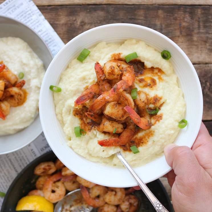 Shrimp and Cauliflower "Grits" Recipe GrainFree, DairyFree, Paleo
