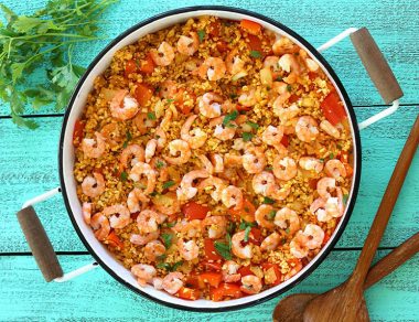 Easy Shrimp Paella with Turmeric Cauliflower Rice