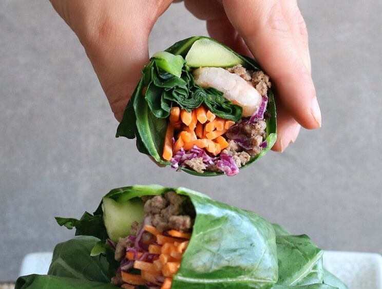 NoRice Beef and Shrimp Spring Rolls with Almond Butter Sauce