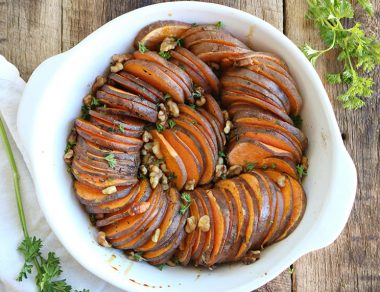 Scalloped Sweet Potatoes Drizzled with Buttery Maple Ghee