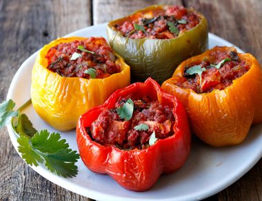 Slow Cooker Jerky and Kale Stuffed Peppers