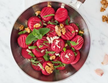 Beet Gnocchi with Walnuts + Lemon Mint