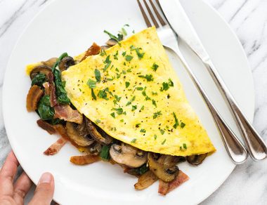 Keto Bacon Mushroom Spinach Omelette