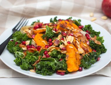 Butternut Squash Kale Salad with Juicy Pomegranate Seeds