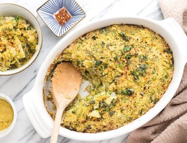 Crispy Cashew Creamed Brussels Sprouts