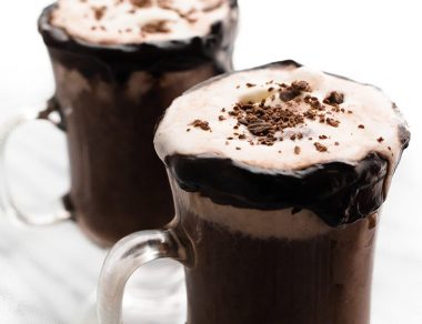 Hot Chocolate Floats with Hot Fudge and Coconut Ice Cream