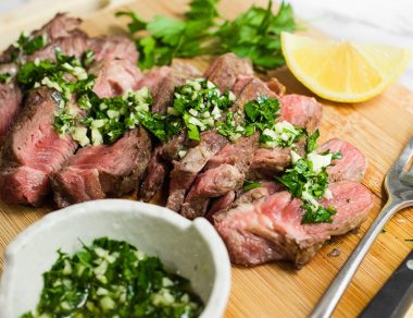 Grilled Ribeye with Garlic Parsley Sauce