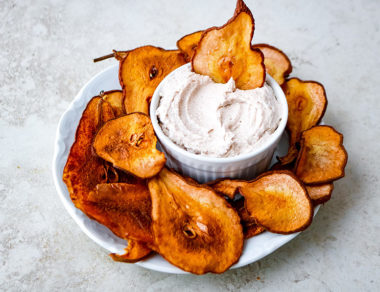Crunchy Cinnamon Pear Chips with Whipped Coconut Dip